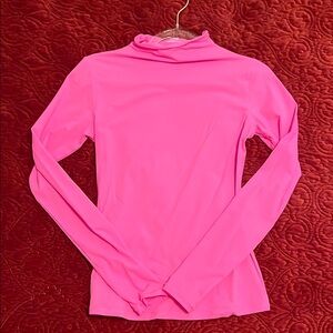 Fitted Pink Turtleneck Long Sleeve Tee